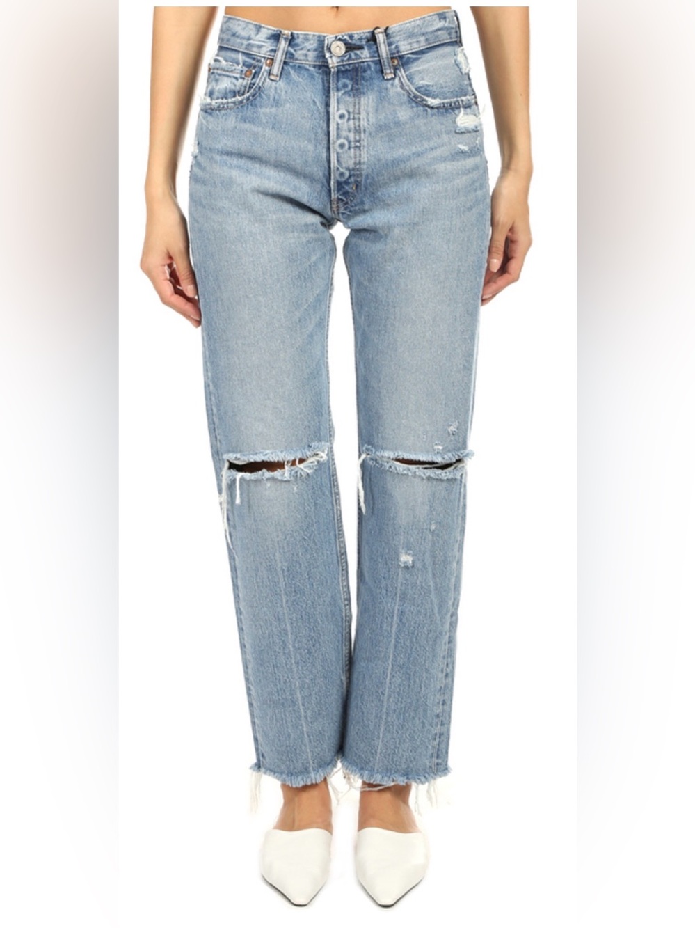MOUSSY Vintage Viola Wide Straight Jeans Size 29 Light Blue Distressed Fall